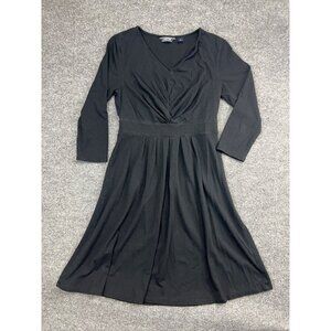 Land's End Dress Women's Small 6-8 Black Long Sleeve Fit & Flare Pleated V Neck